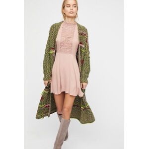 Free People Sweater XS/S Cardigan Duster Maxi Knit Oversized Colorful Green